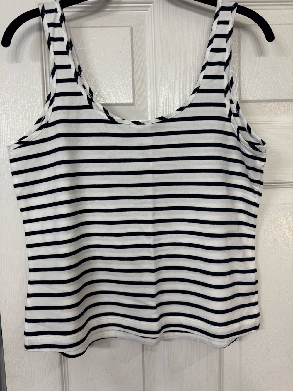 CAbi Charm tank. NWOT. White/black Striped Scoop neck tank. Large. - Picture 3 of 4